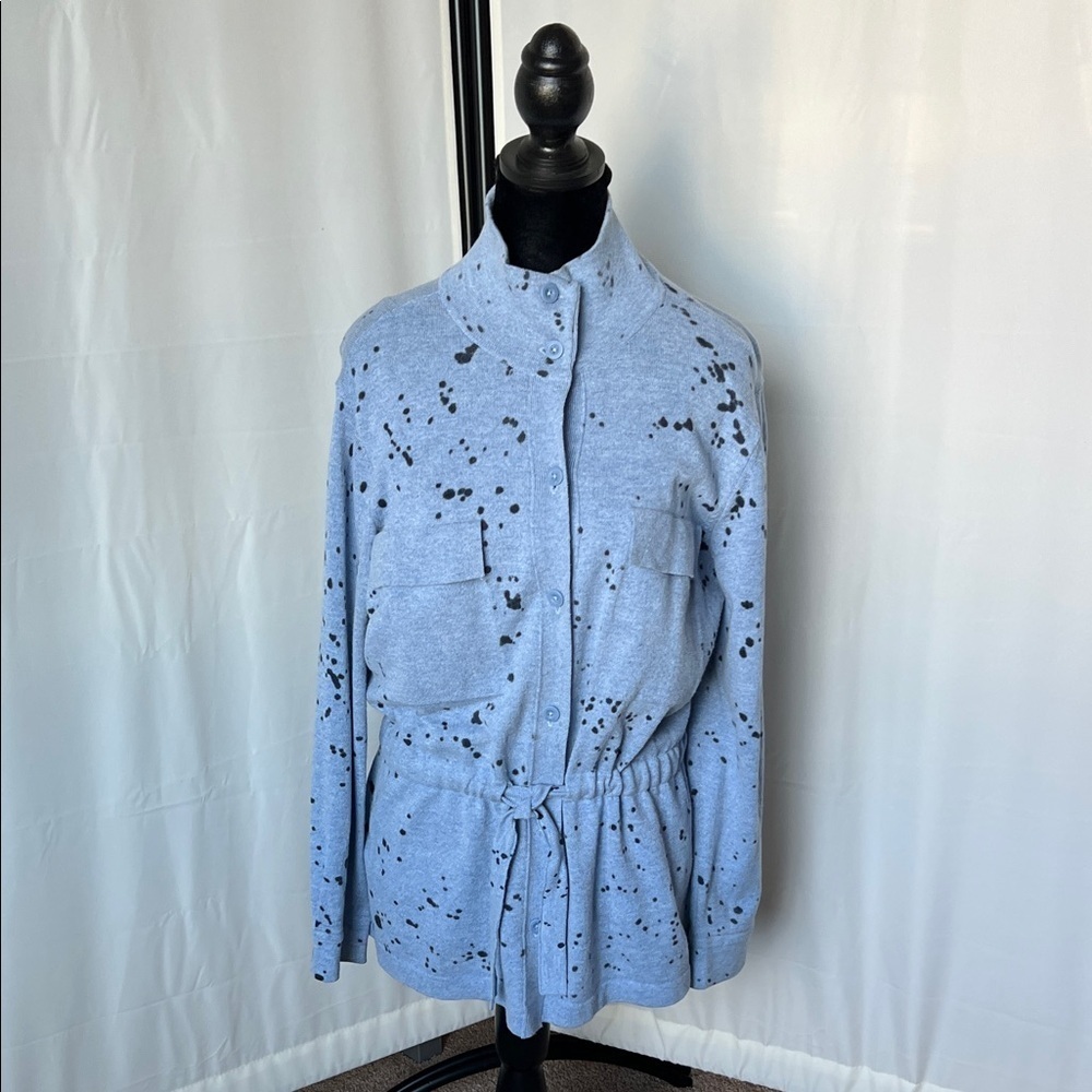 Nick+Zoe blue splatter hand-printed belted cardigan sweate